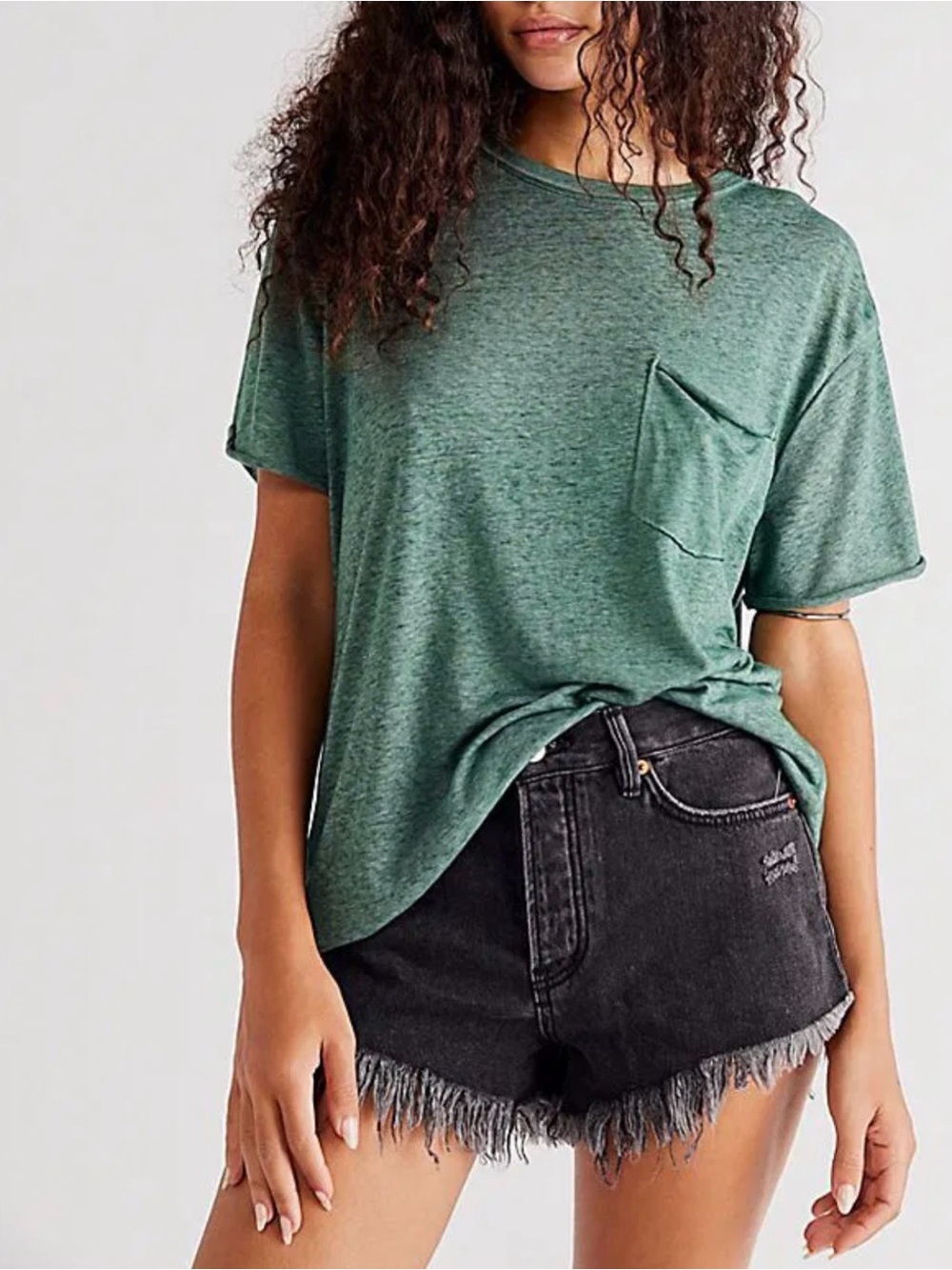Free People We The Free Green Short Sleeve Pocket T-Shirt Vella Tee